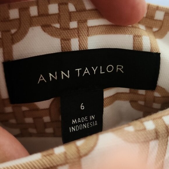 Ann Taylor Pleated Midi Skirt Size 6 Tan White Rattan Print A-Line Classic - Picture 5 of 6